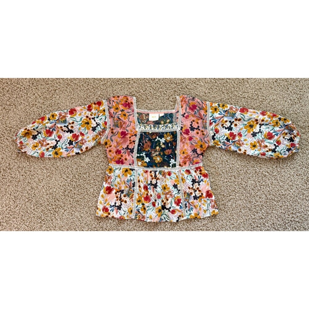 Anthropologie Maeve Nikki Floral Peasant Long Sleeve Blouse Top Size Small Boho